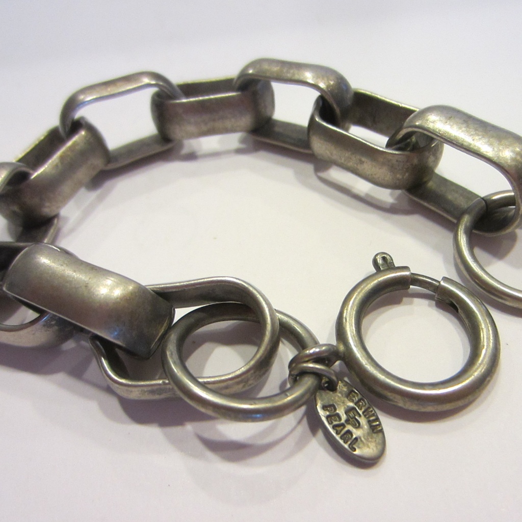 Erwin Pearl Mid Century Modern White Metal Hand Made Bracelet 70$